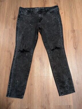 New American Eagle Black Embroidered Jeans 18 Long